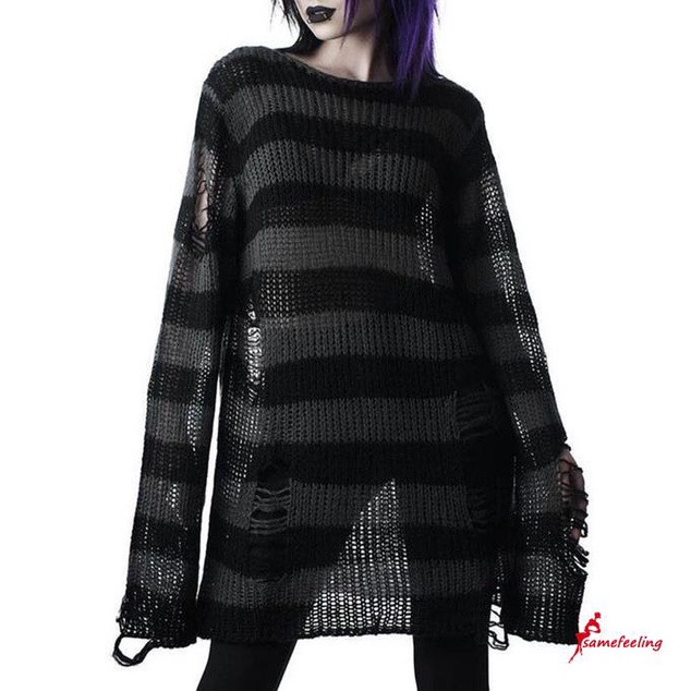 Áo len tay dài cổ tròn họa tiết kẻ sọc màu sắc thời trang cho nữ