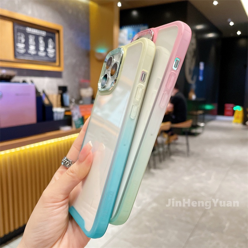 Ốp Điện Thoại Acrylic Trong Suốt Màu Gradient Có Nhẫn Đỡ Cho IPhone 14 13 12 11 Pro Max XR X XS XSMAX