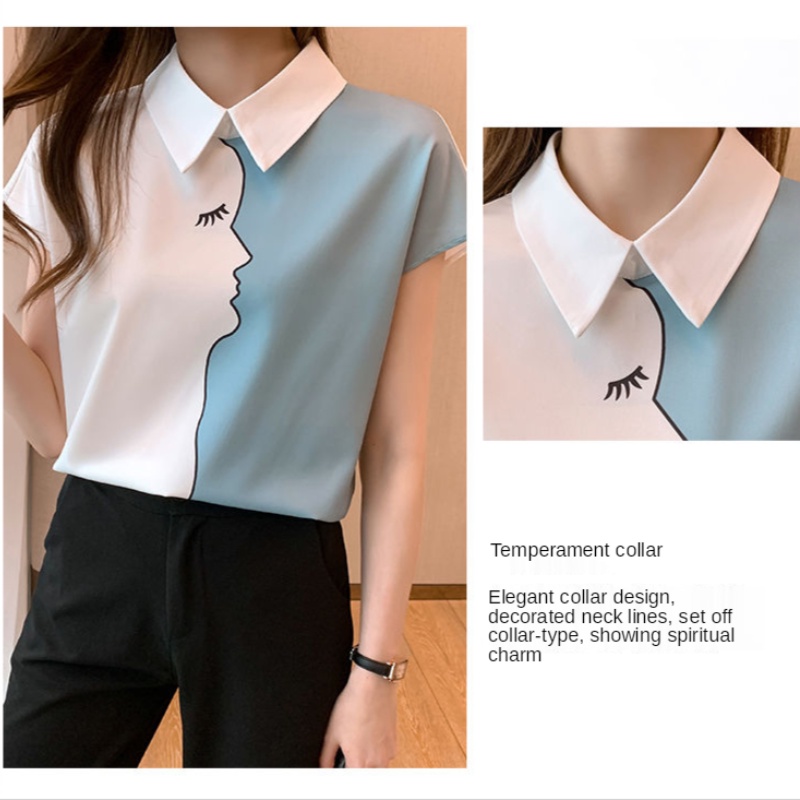 Áo voan tay ngắn phối màu tương phản thời trang mùa hè cho nữ