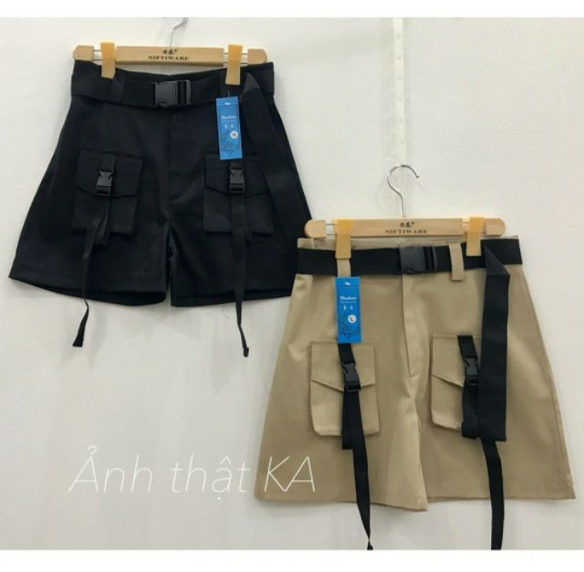 Quần short nữ kaki nữ túi hộp có dây cá tính