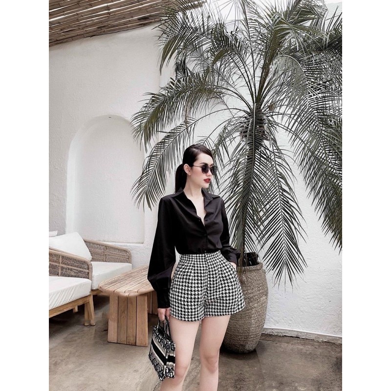 sét áo sơ mi + quần ziczic lưng cao bigsize 55kg-95kg✅ tặng kèm dây buộc tóc