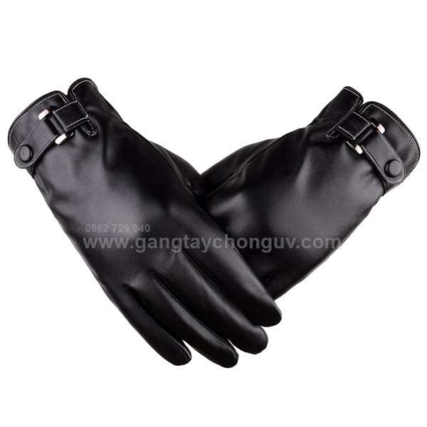 Găng tay da lót lông cho nam Kawin (đen) ♻️ Găng tay xe máy mùa đông da PU mềm chống mưa cảm ứng không cộm tay