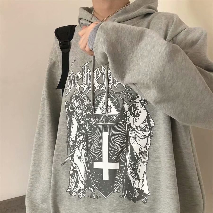 Áo hoodie nỉ dày dặn dáng rộng in họa tiết phong cách hip hop thời trang Hàn Quốc thích hợp cho nam size m-5xl