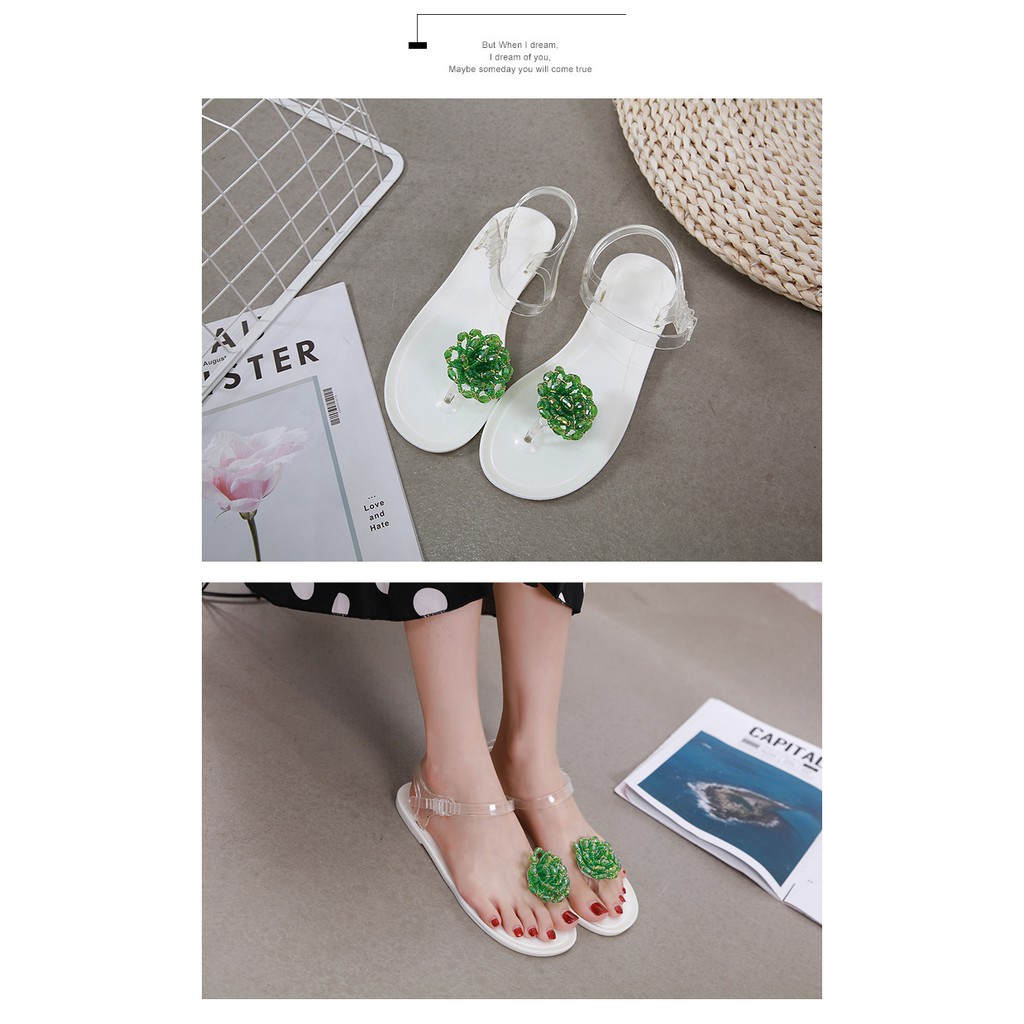 Xăng đan Đế Bằng Đính Hoa Ngọc Trai Phong Cách Bohemian Size 35-40 Thời Trang Cho Nữ