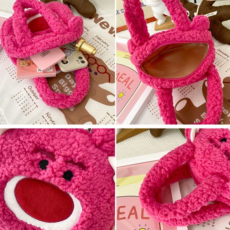 Túi Đeo Vai Đựng Điện Thoại / Kính Mát Phủ Lông Cừu Họa Tiết Hoạt Hình Dễ Thương