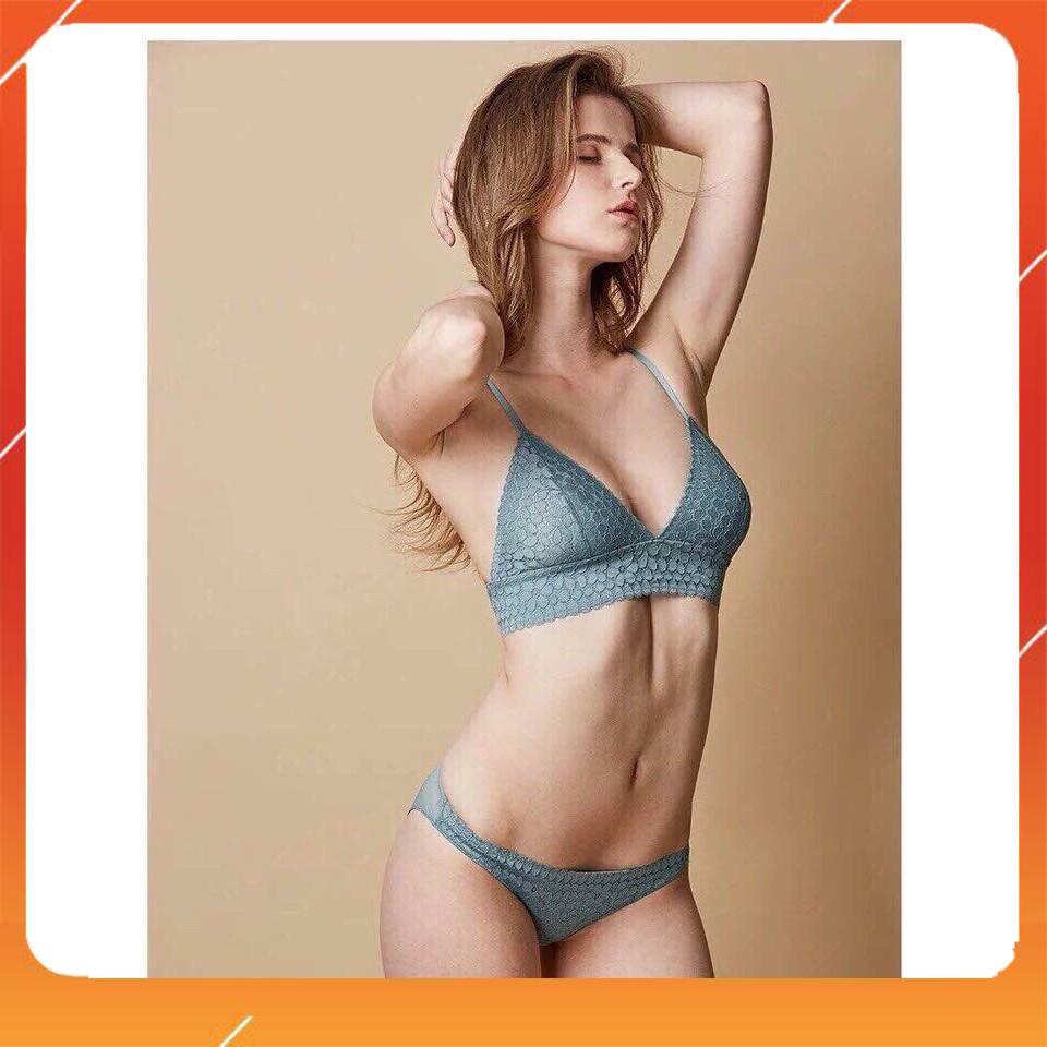Set bộ đồ lót nữ ren áo không gọng, không đệm mút dành cho các nàng có V1 trung bình lớn, Mã B14829