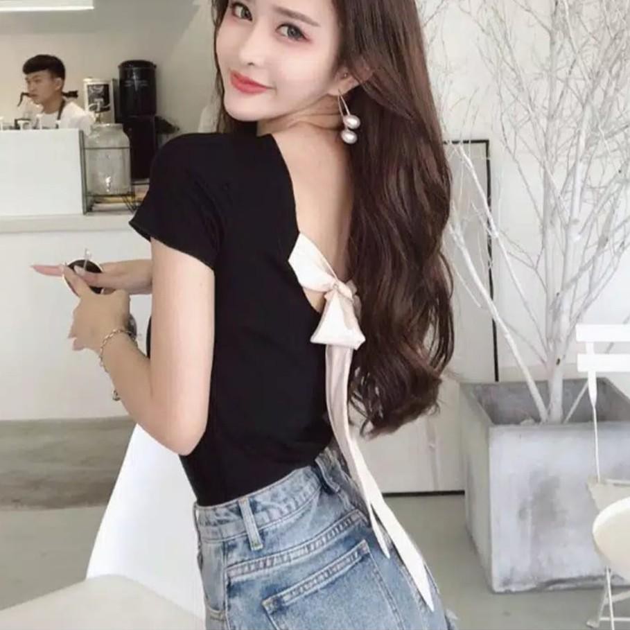 Áo Thun Cột Nơ Hở Lưng Phong Cách Hàn Quốc Size 1235 (xs-xl)