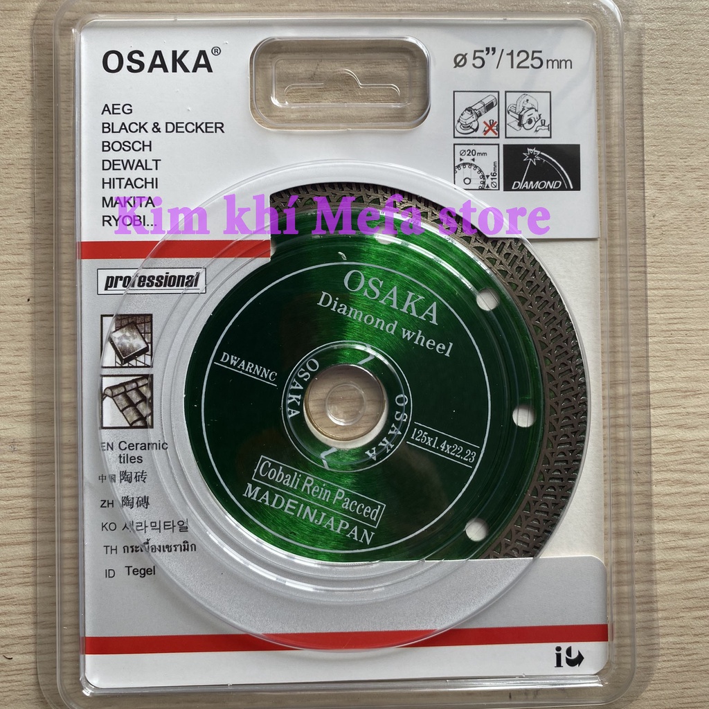 Lưỡi cắt kim cương chuyên cắt gạch men, cắt đá, bê tông OSAKA - Lưỡi cắt gạch máy cắt cầm tay 125x1.4