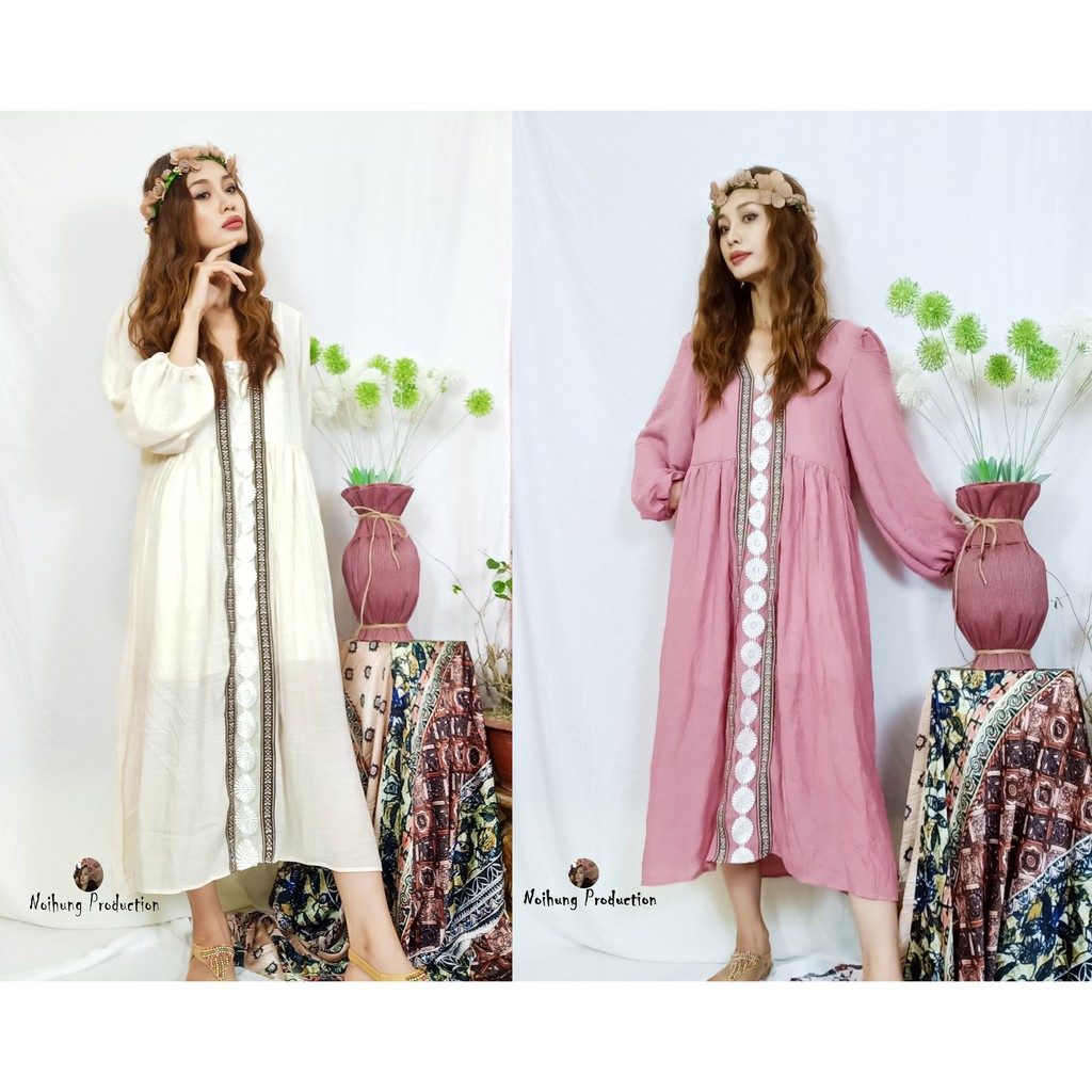 Đầm Váy Bohemian thổ cẩm maxi vintage dáng dài suông rộng đi biển đẹp xinh rẻ độc lạ tay lỡ Đủ bigsize bầu S M L XL XXL