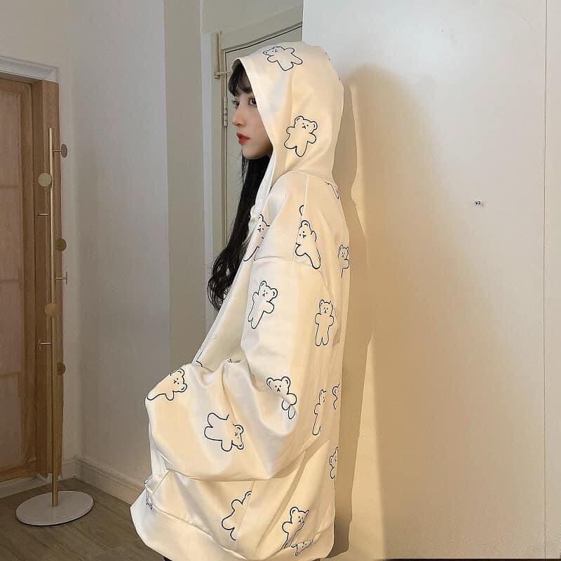 Áo khoác nỉ ngoại in hình gấu nữ Mee- Hoodie dáng rộng tay bồng Ulzzang | WebRaoVat - webraovat.net.vn