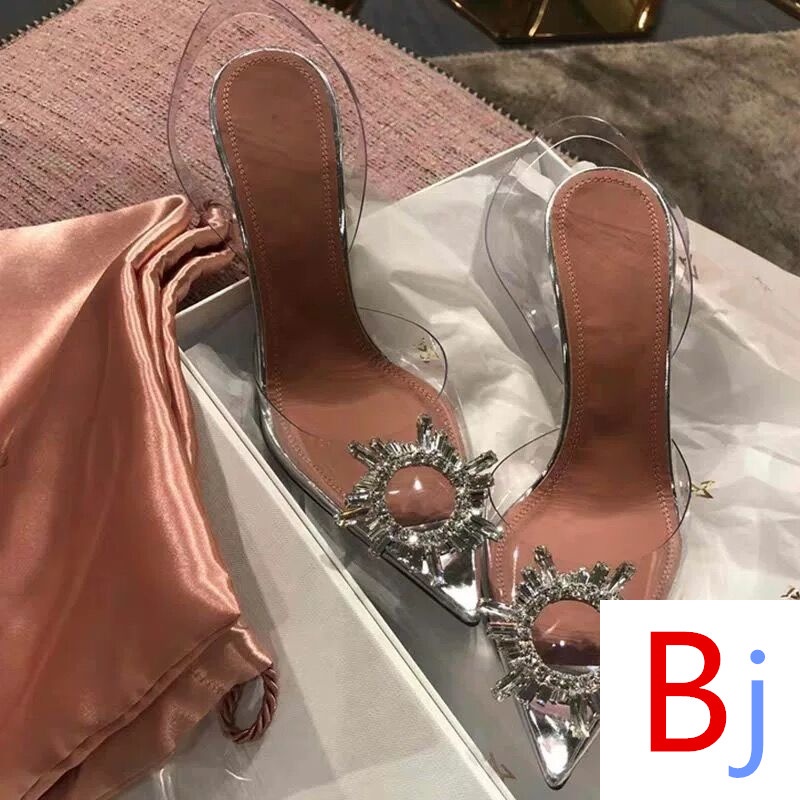 Giày Sandal Cao Gót Mũi Nhọn Quai Trong Suốt Đính Đá Thời Trang Mùa Hè Dành Cho Nữ 2021