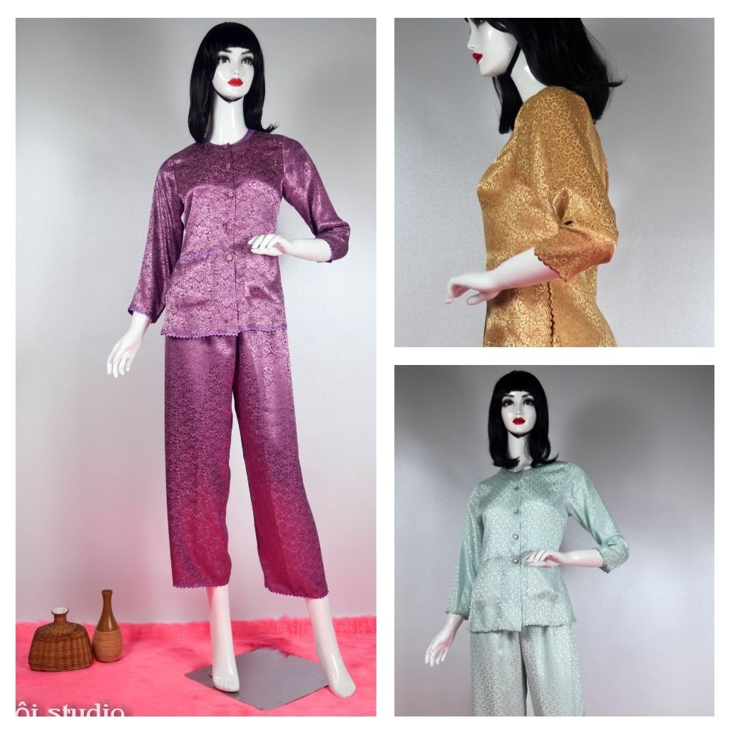 Đồ Bộ Trung Niên Tơ Lụa Cao Cấp Gấm THÁI TUẤN . Tay Dài , Quần Dài .