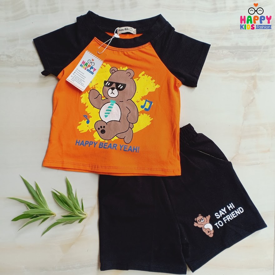 Đồ Bộ Bé Trai Happy Kids Từ 6 Tháng Đến 5 Tuổi In Hình Gấu Chất Liệu 100% COTTON Thun Lạnh - Bộ Quần Áo Thun Trẻ Em