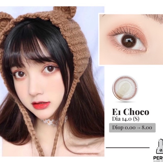 Lens Mắt , Kính Áp Tròng E1 CHOCO Có Độ Cận và Không Độ , DIA 14.0 , Cho Nhạy Cảm Yếu Giá Sale