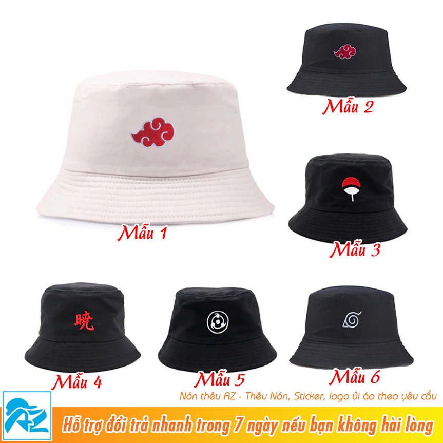 [Mã FAMARAL1 giảm 10K đơn 50K] Mũ bucket thêu logo naruto sasuke gaara - màu trắng và đen MT586
