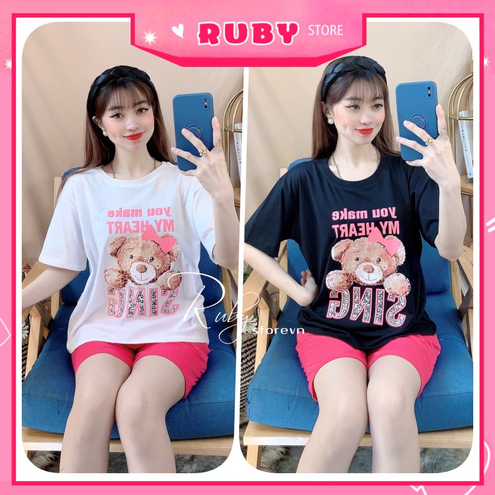 Đồ bộ thun đùi phom to cho nữ mặc nhà chất thun mềm mát in gấu in hình hoạt hình dễ thương TP84