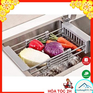 Rổ gác bồn rửa chén bát inox 304 điều chỉnh được kích thước | Giá gác bồn rửa bát l Rổ rút gọn trên bồn rửa