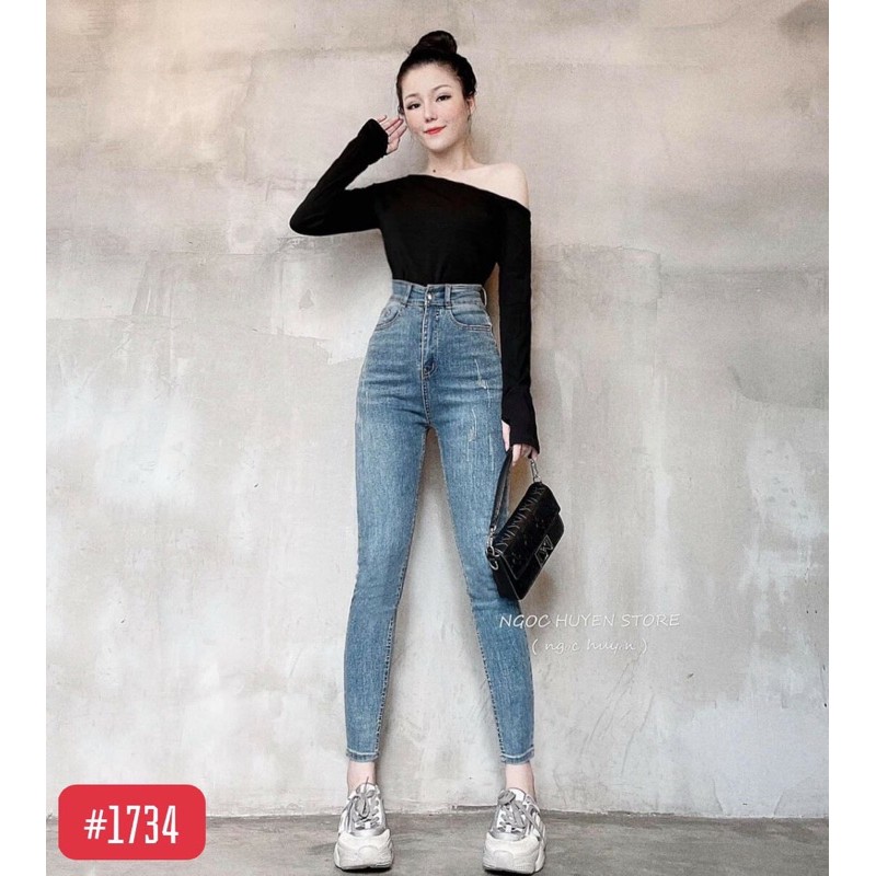 Quần jean ôm TOPSHOP lưng cao rách xước nhẹ quảng châu ulzzang