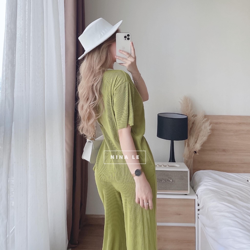 Sét bộ thun gân tay ngắn phối quần dài suông sang chảnh, quý phái với nhiều màu sắc