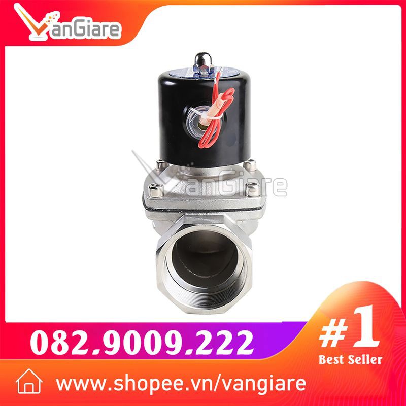 (Coil đồng 100%) Van điện từ inox 304 phi 42 49 60, điện 24v 220v, thường đóng