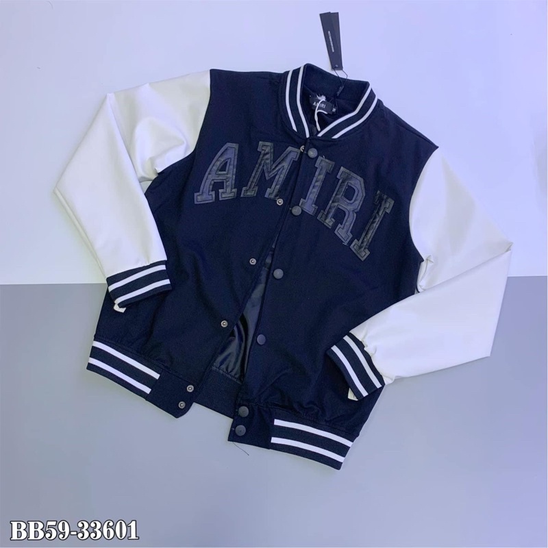 Áo Bomber Amiri Nỉ Thêu Chữ Pha Tay Da Trắng