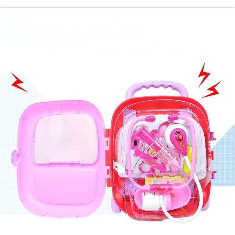 Đồ chơi vali bác sĩ kéo 13 món phát sáng phát nhạc, chạy pin AA chất liệu nhựa ABS cao cấp cứng cáp an toàn cho bé