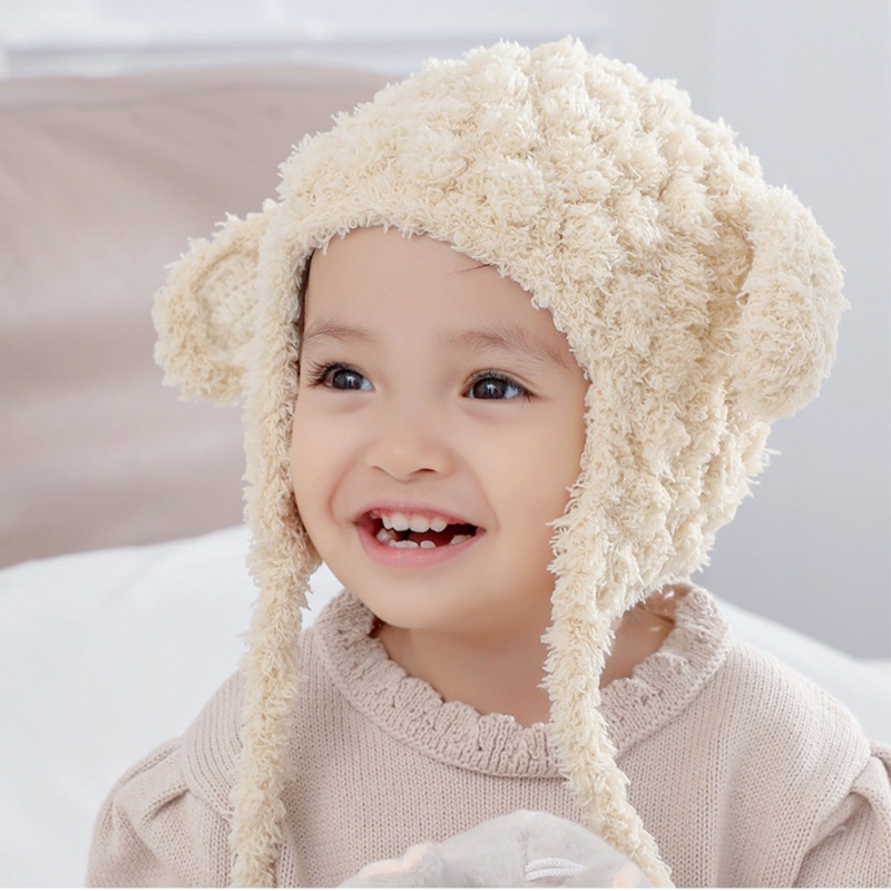 Mũ Len Dệt Kim Mềm Mại Dày Dặn Giữ Ấm Tai Dễ Thương Cho Bé