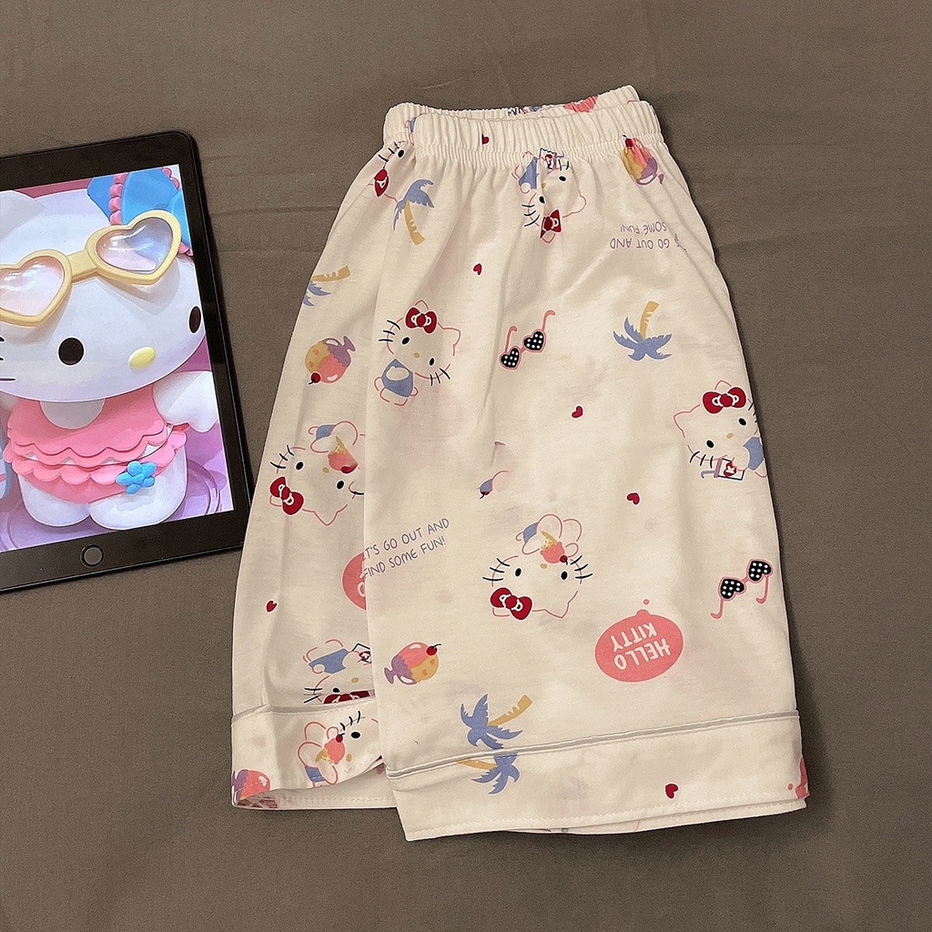 Bộ Đồ Ngủ Tay Ngắn In Họa Tiết Hello Kitty Thời Trang Mùa Hè Cho Nữ