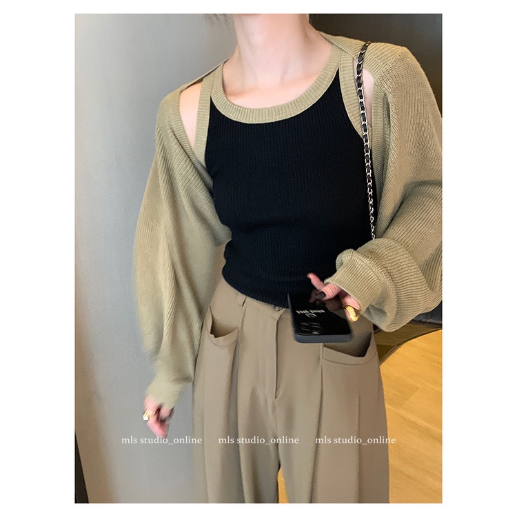 Áo croptop SUXI dệt kim tay dài thiết kế mới thời trang mùa thu phong cách Hàn Quốc