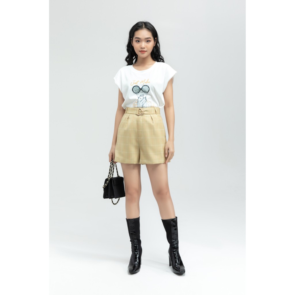 Quần sooc nữ kẻ Gold thiết kế IVY moda MS 20M6119
