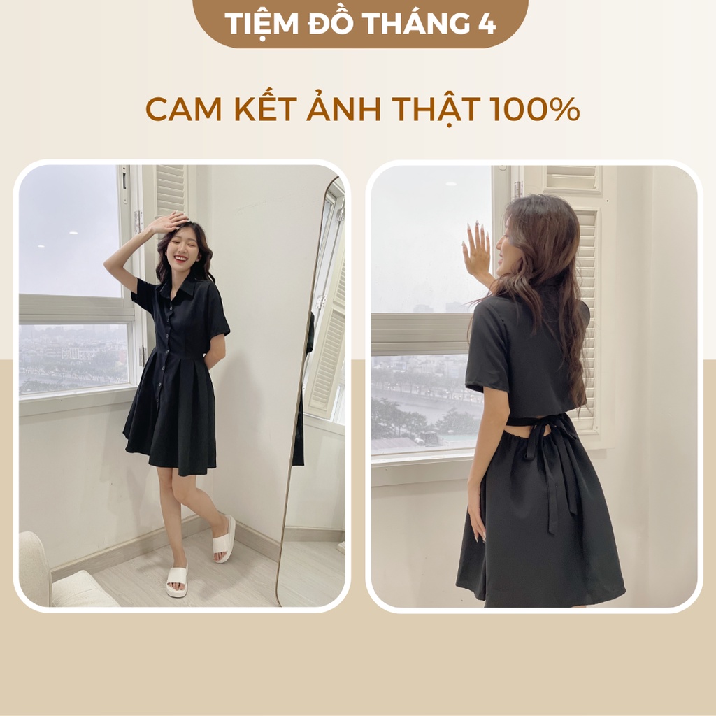 Đầm Nữ Sơ Mi Đen Vải Lụa Mịn Cột Nơ Lưng Dáng Xòe TIỆM ĐỒ THÁNG 4 DIVA DRESS