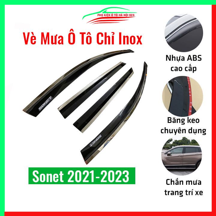 Vè che mưa cho xe ô tô Sonet 2021-2023 vè đen/ chỉ inox bảo vệ trang trí xe