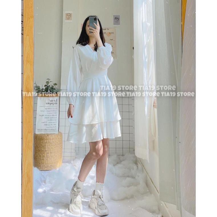 [TẶNG ÁO 2 DÂY CROPTOP TĂM HOT TREND]- VÁY TRẮNG CỔ V TẦNG TIỂU THƯ,ĐẦM TRẮNG TIỂU THƯ HÀN QUỐC ĐẸP( ẢNH THẬT SHOP CHỤP) | BigBuy360 - bigbuy360.vn
