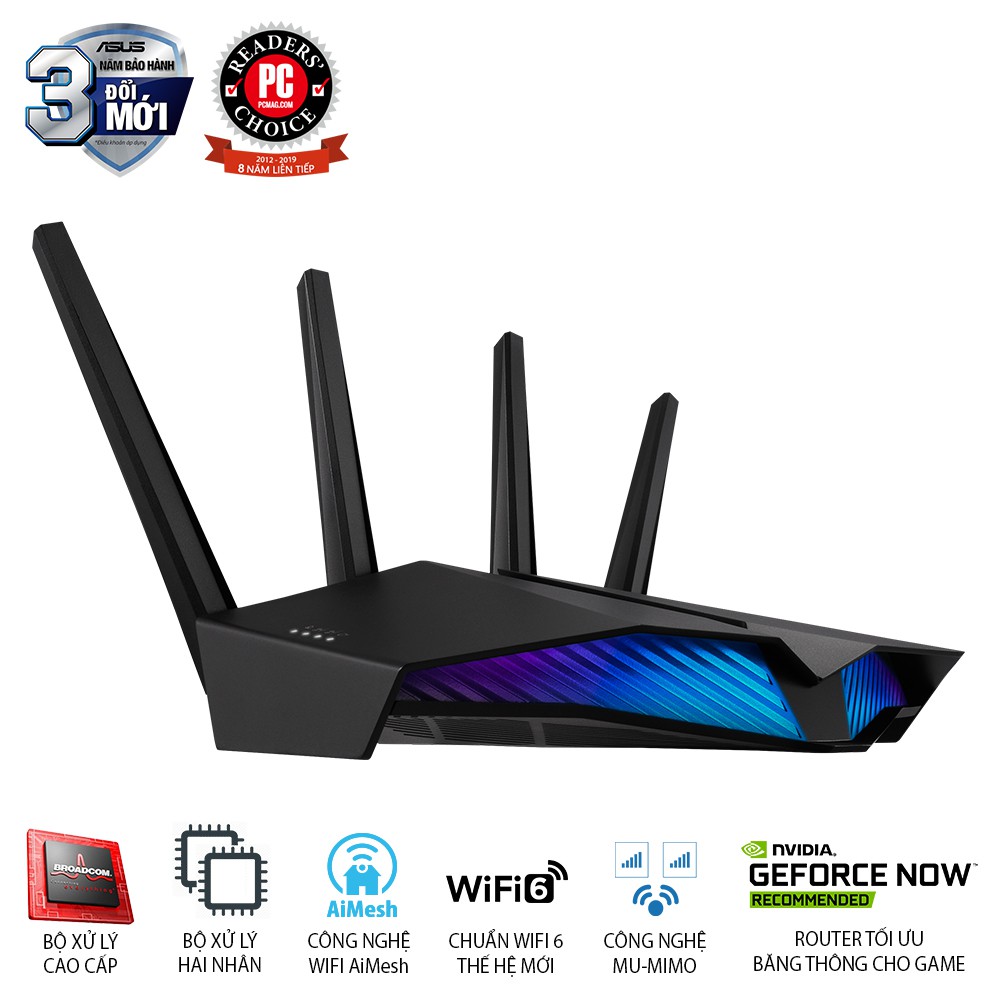 Router Wifi ASUS AURA RGB RT-AX82U Hai Băng Tần, Chuẩn AX5400 (Chuyên Cho Game Di Động)- Hàng Chính Hãng