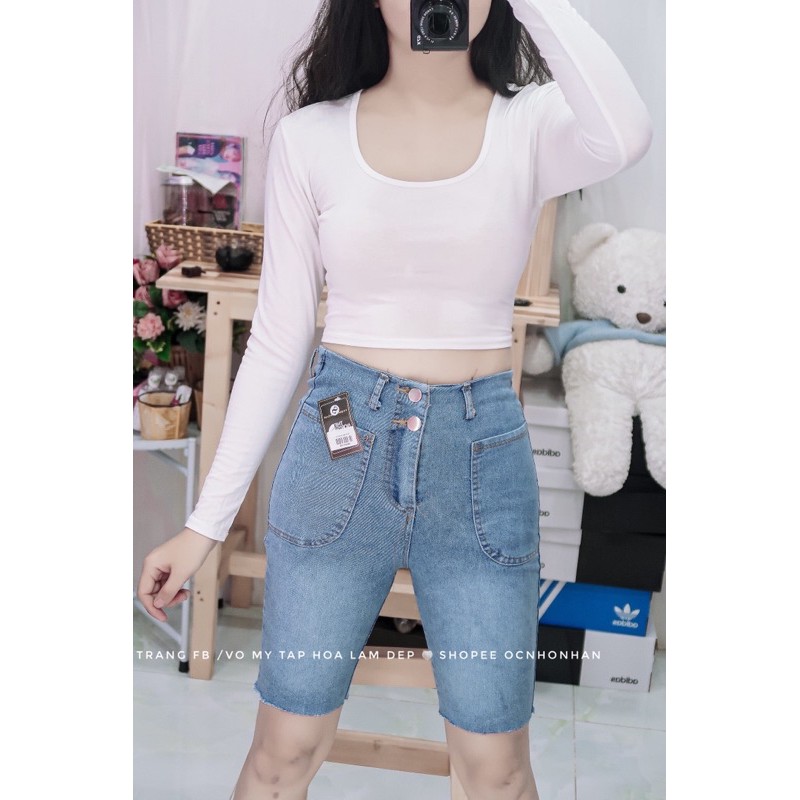 set áo croptop tay dài phối quần short