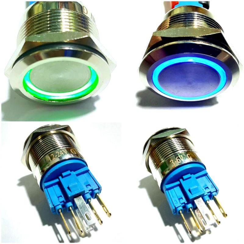 Nút Nhấn Nhả 22mm 6 chân 1NO 1NC Riêng Biệt - Led Vòng 5V 12V 24V