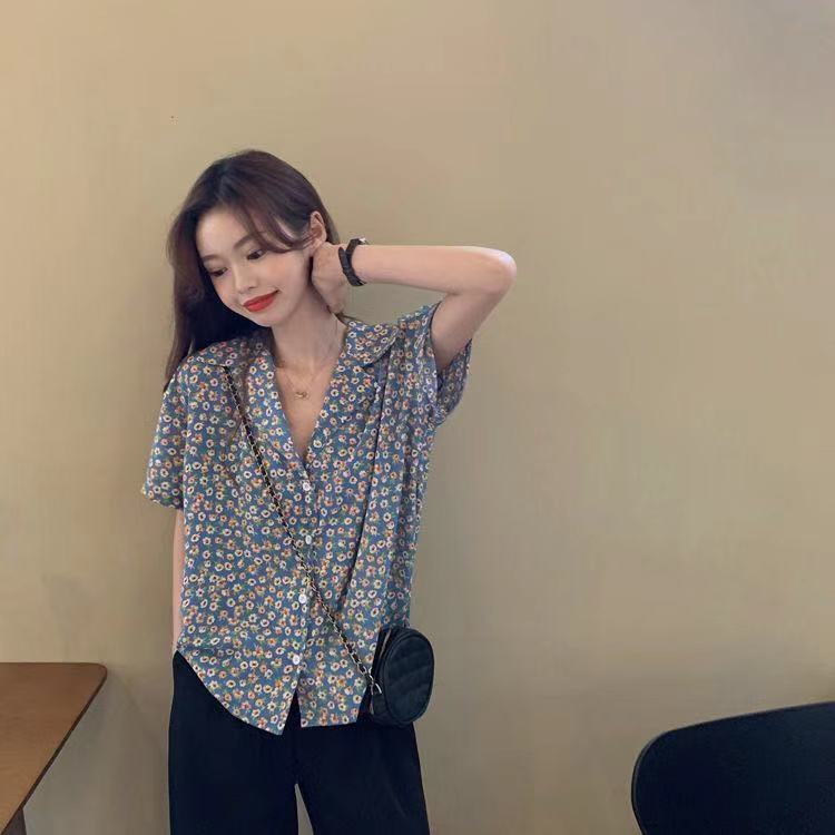 SUXI Áo sơ mi tay ngắn họa tiết hoa thời trang thanh lịch cho nữ
