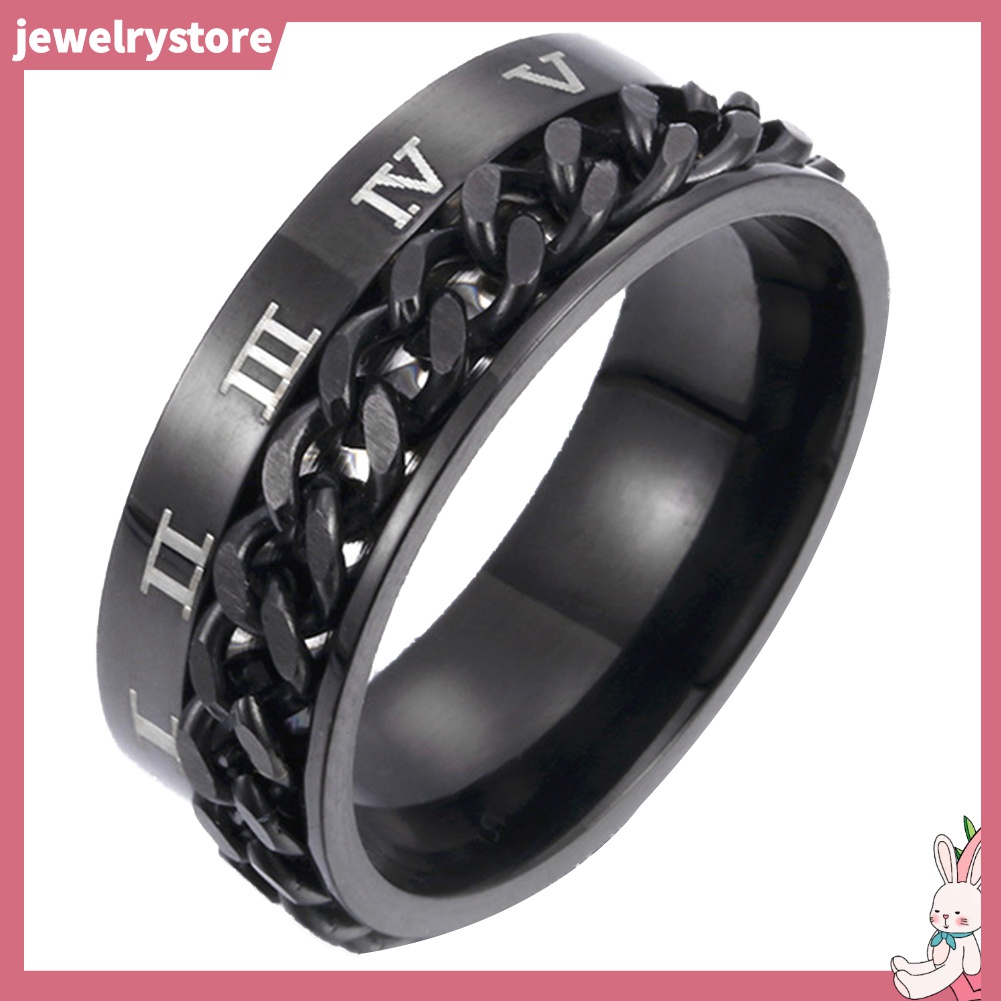 Nhẫn Thép Titan Dạng Dây Xích Xoắn Khắc Chữ Số La Mã Thời Trang Unisex