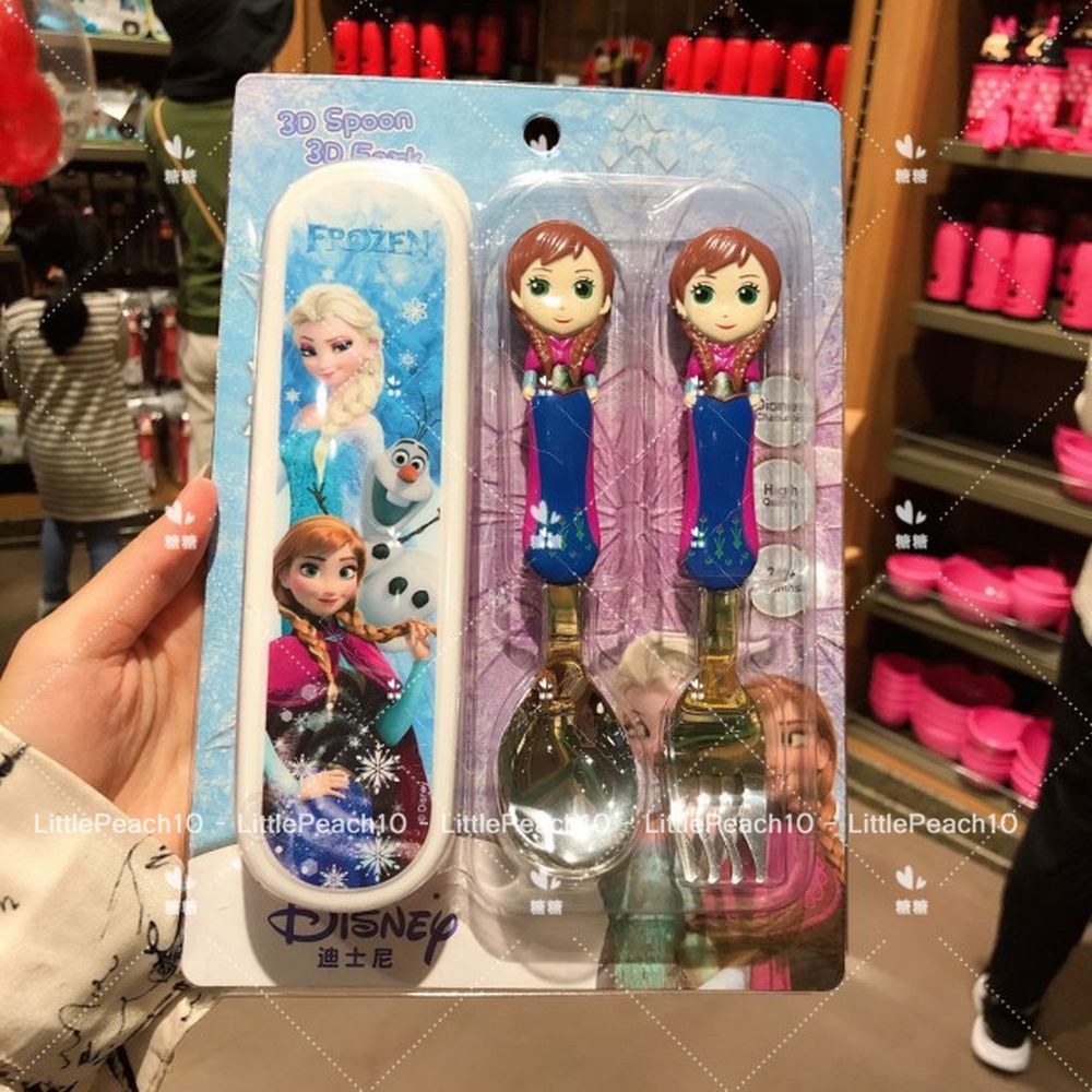Set 3 món ăn dặm Disney muỗng nĩa kèm hộp nổi 3D hình Elsa , Anna Frozen, Snow White , Mike cho bé
