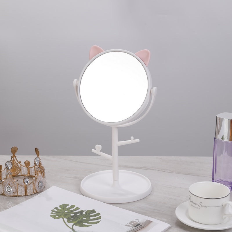 Gương Tai Mèo Trang Điểm để bàn xoay có giá treo đồ