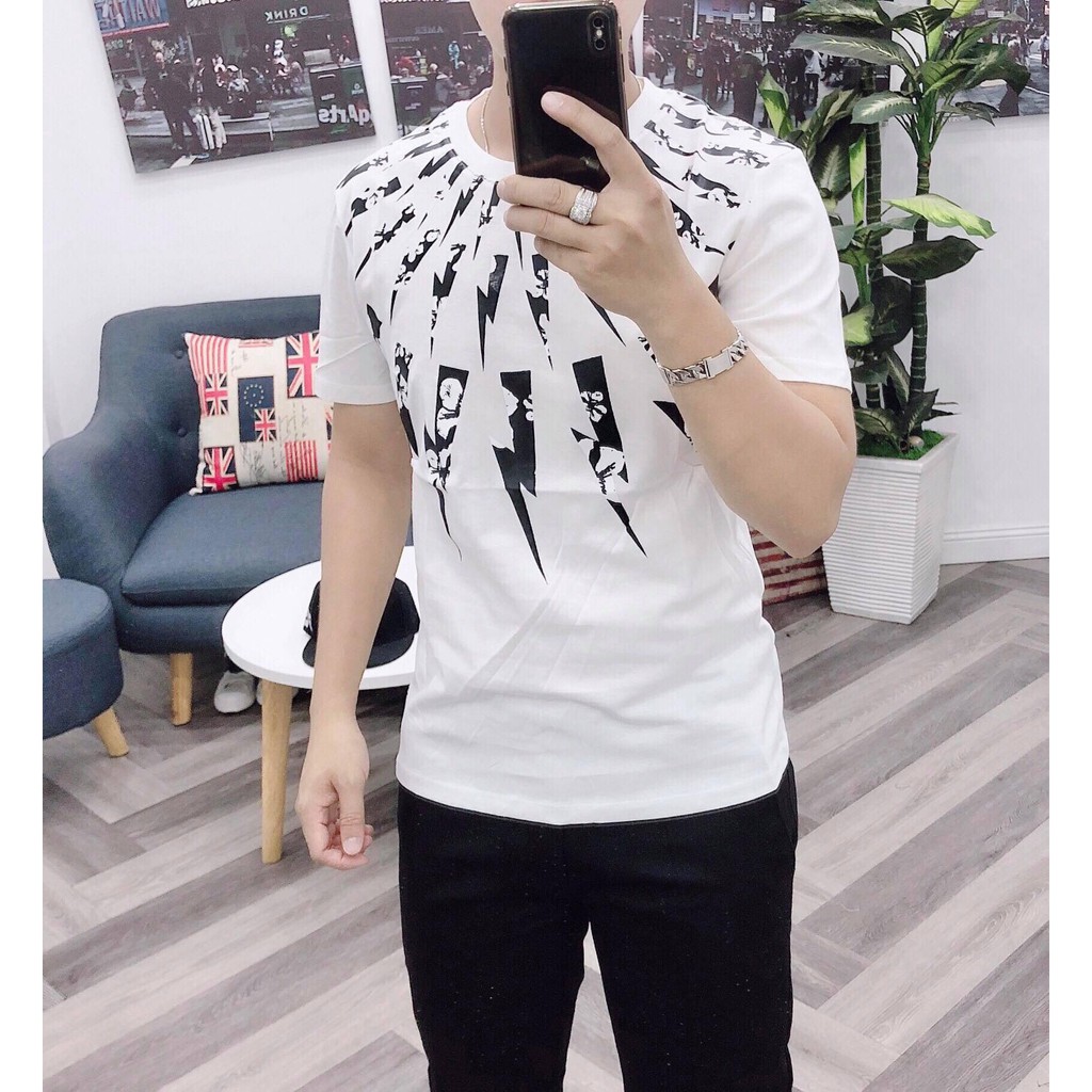 Áo Thun Nam Ngắn Tay, Áo Phông Nam Dáng Suông, in Hình Tia Chớp Chất liệu Cotton Thấm Hút Mồ Hôi Kiểu Dáng Trẻ - AC14 | BigBuy360 - bigbuy360.vn