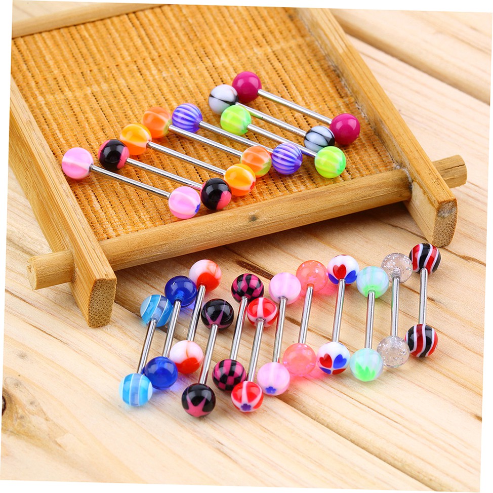 Set 20 khuyên lưỡi 14 kích thước bằng thép phẫu thuật