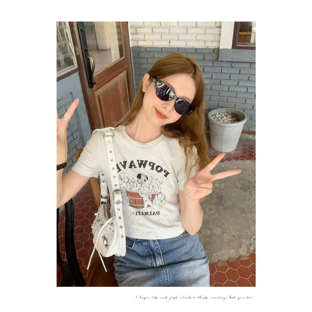 Áo Thun Cotton Co Giãn Thoải Mái Chất Lượng Cao Tay Ngắn In Họa Tiết Xinh Xắn Cho Nữ 62066