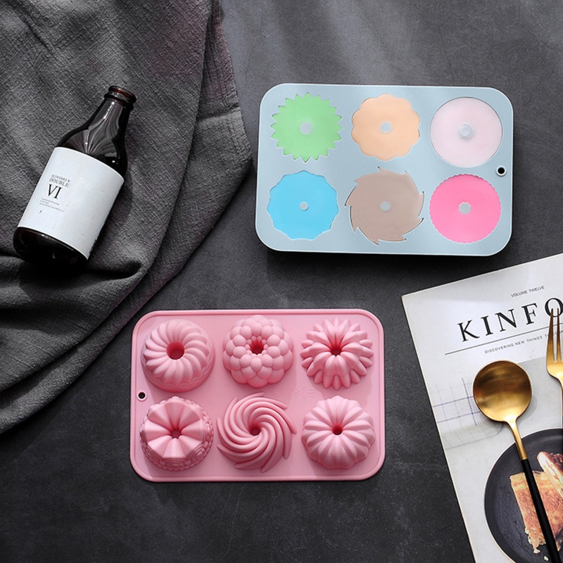 Khuôn Silicone 6 Ngăn Tạo Hình Làm Bánh Kem / Xà Phòng