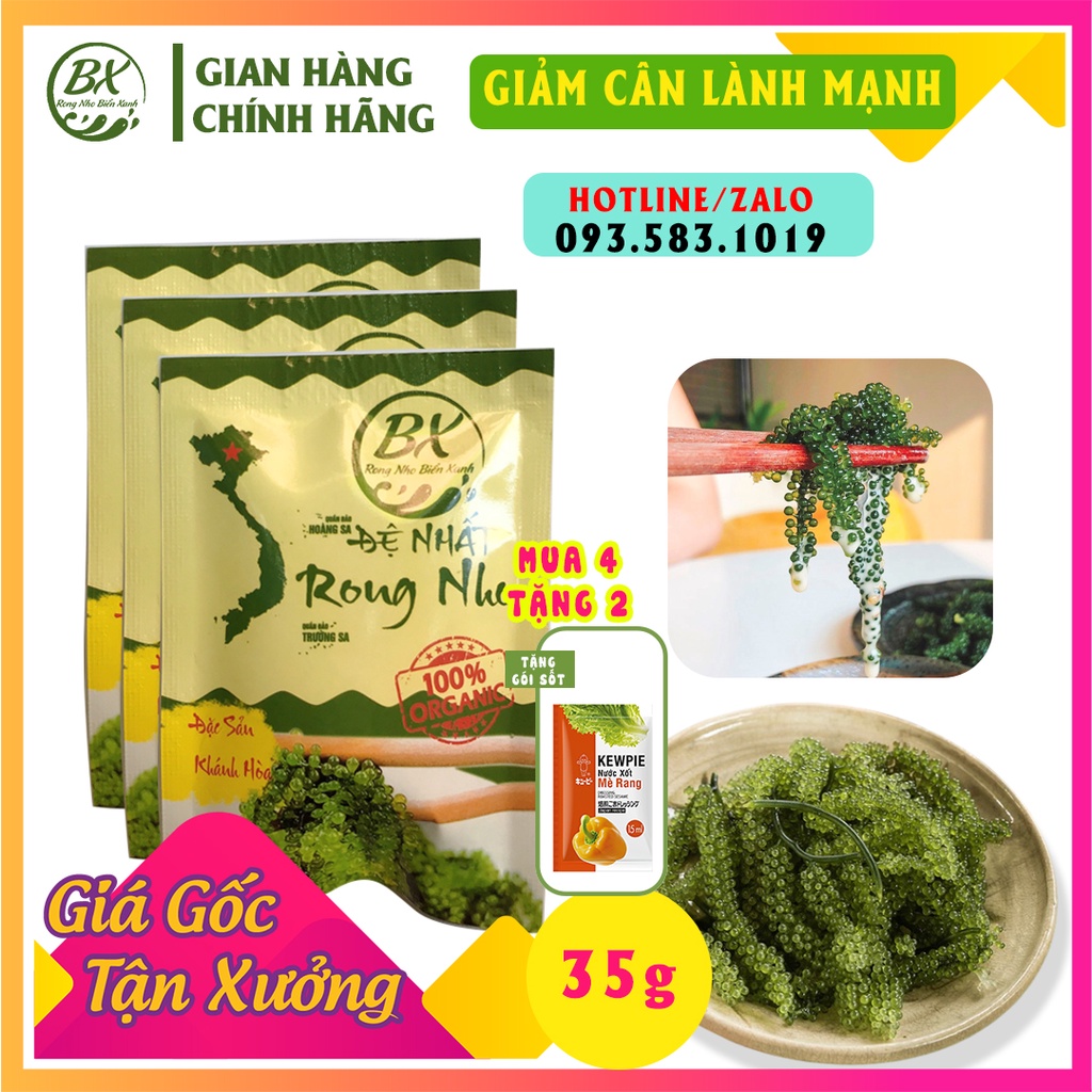 Rong nho tách nước biển xanh nở ra rong tươi tương đương 105gr, mua 5 gói tặng 1 xốt mè rang kewpie ngon giòn