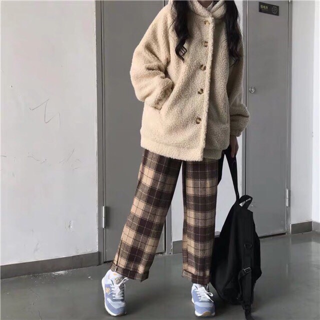 QUẦNZ DÀI KIỂU BAGGY NỮ NAM ỐNG RỘNG XUÔNG DÀI LƯNG THUN KẺ Ô CARO THỜI TRANGJY