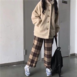 QUẦNZ DÀI KIỂU BAGGY NỮ NAM ỐNG RỘNG XUÔNG DÀI LƯNG THUN KẺ Ô CARO THỜI TRANGJY