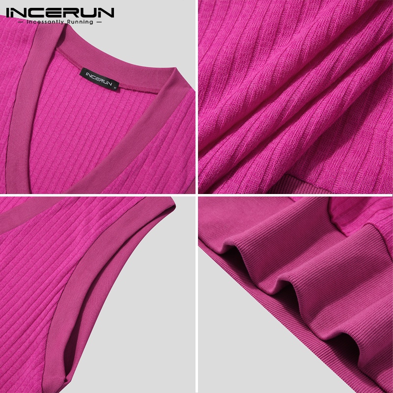 Áo sweater INCERUN không tay cổ chữ V dáng ôm thời trang dành cho nam