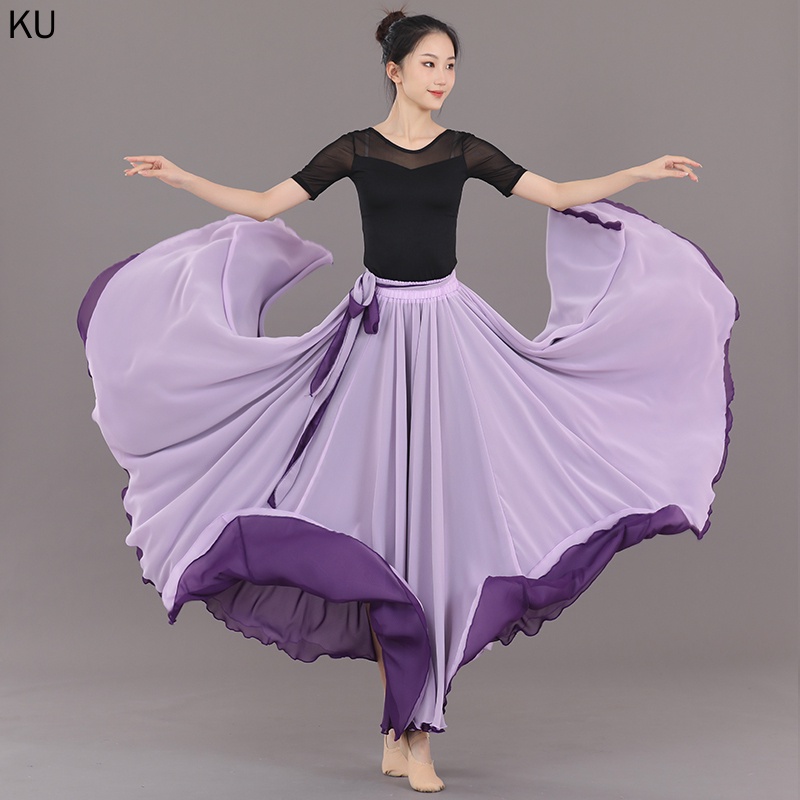 Chân Váy Dài Lưng Cao 900 Độ Độ Rộng Bằng Chất Liệu Chiffon Hai Mặt Dùng Để Múa Dành Cho Nữ