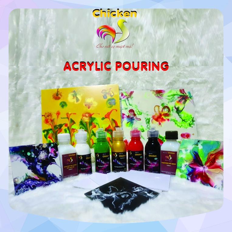 Màu Acrylic Chicken 5D DIY đổ loang màu móc khóa gấu Bearbrick Acrylic Pouring Paint Fluid Violent Bear chai 100ml